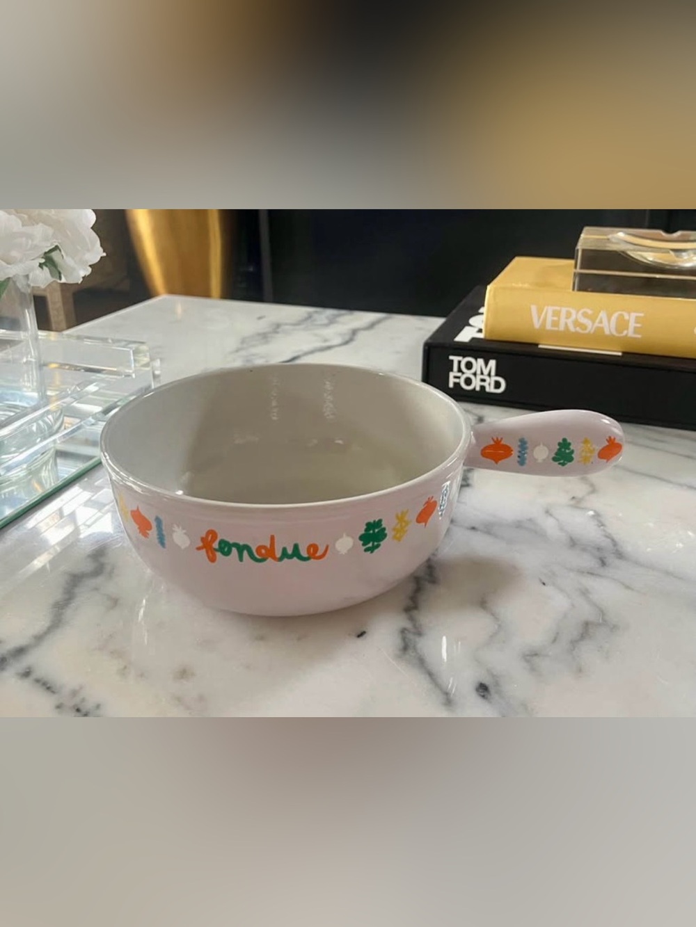 Rare Vintage Le Creuset Fondue Pot | Vegetable Pattern | 18 cm